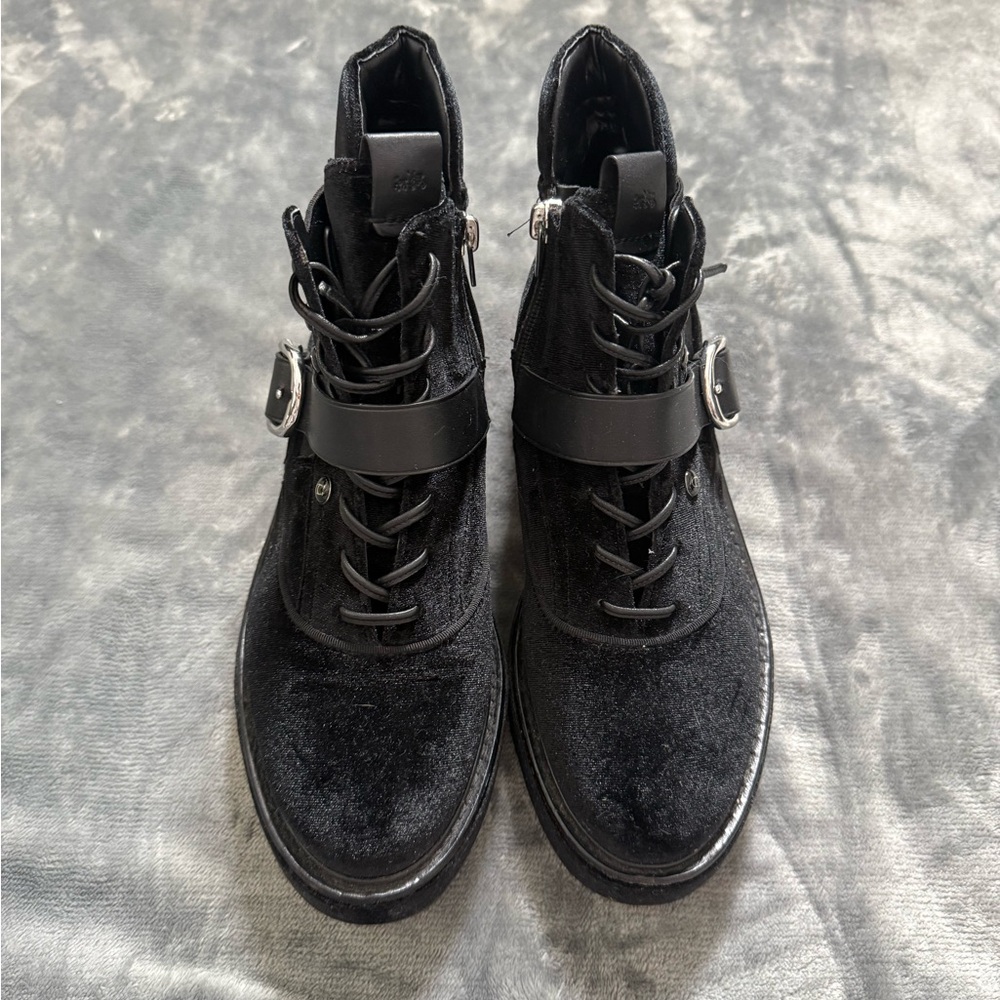 Coach x Tabitha Simmons Black Velvet Platform Moto Boots Women’s 7B Rare Collab - Picture 2 of 10